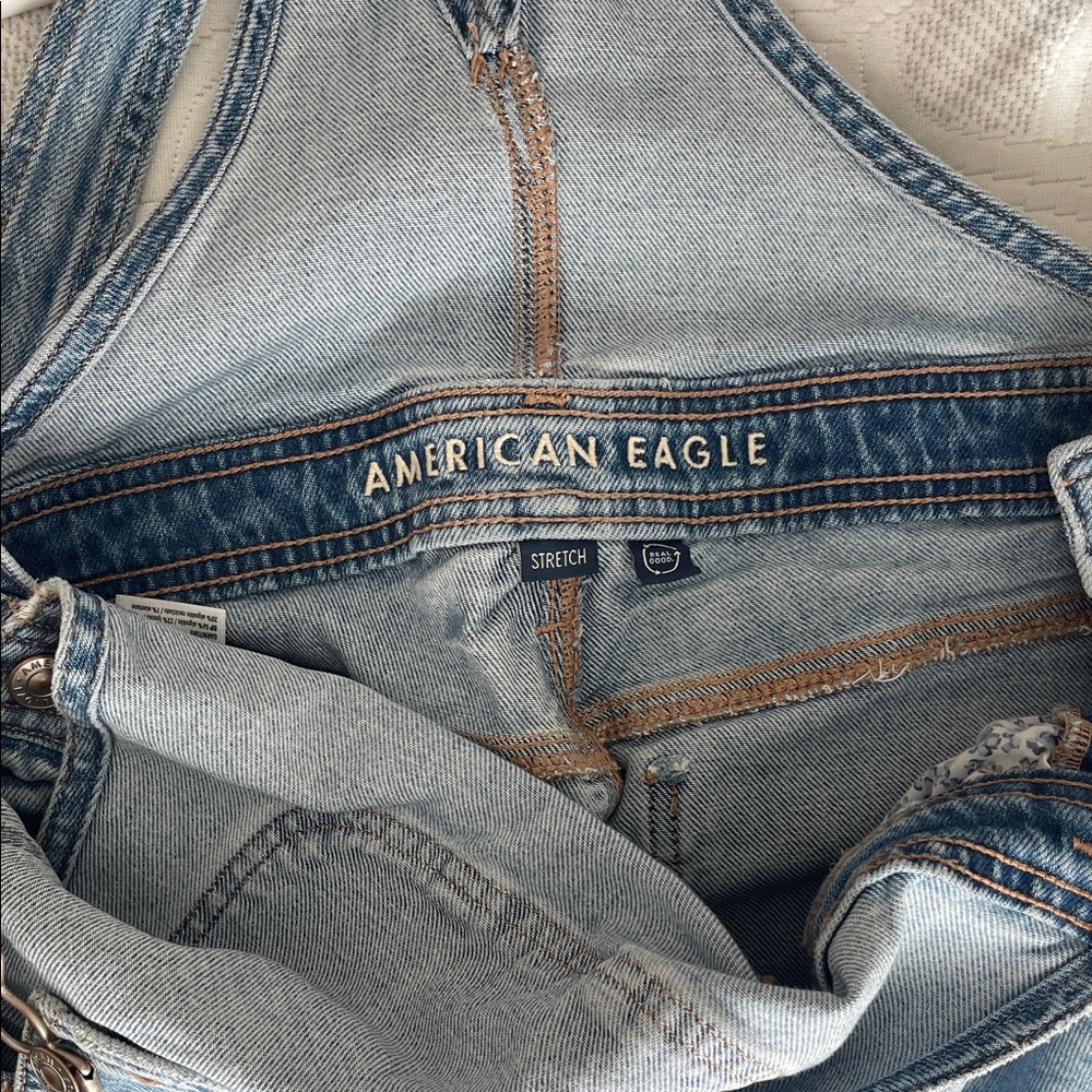 American Eagle Blue Denim Wide-Leg Overalls - Picture 4 of 5